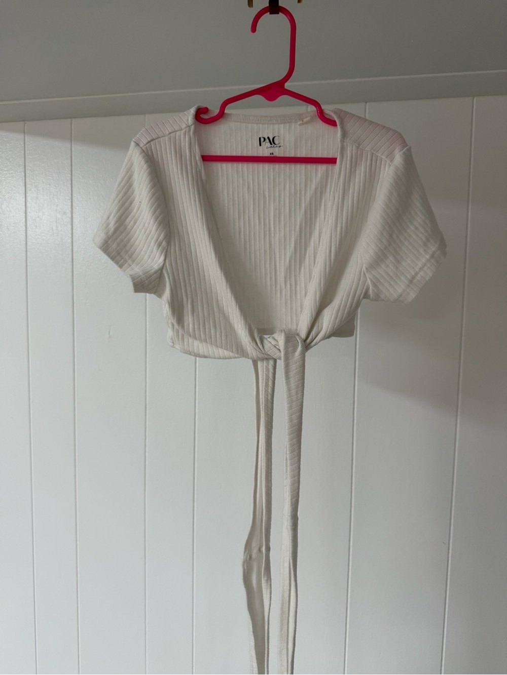 Cream Ribbed Tie-Front Crop Top